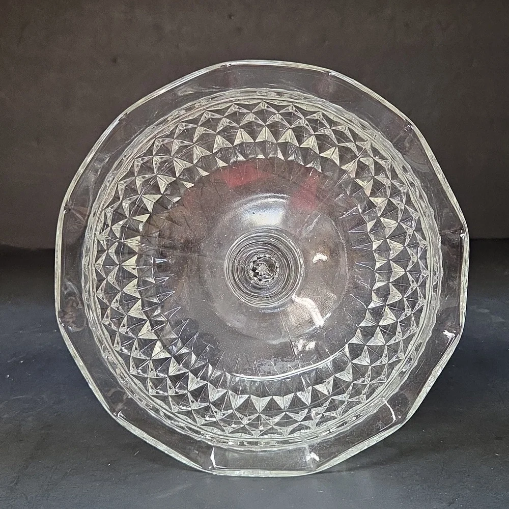 Vintage Indiana Diamond Point Pedestal Compote Dish Pegged Votive Holder scallop